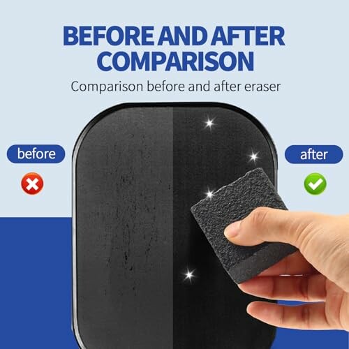 Before and after comparison with eraser