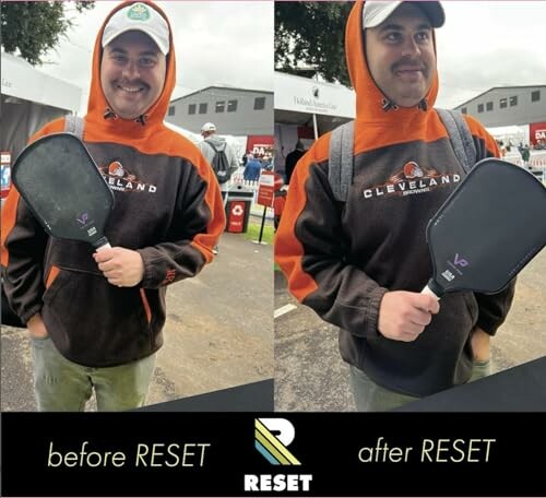 Before and after using Paddle Reset on a pickleball paddle