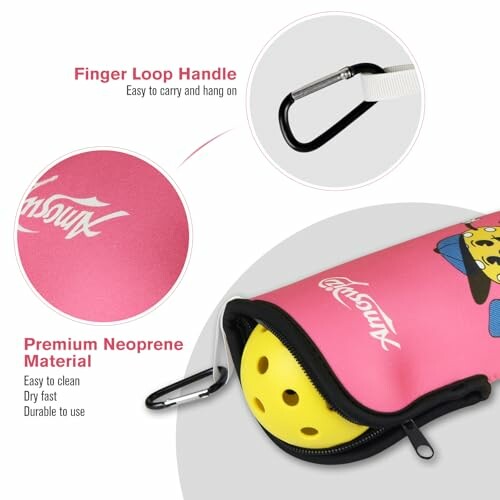 Neoprene paddle case with finger loop handle and ball.